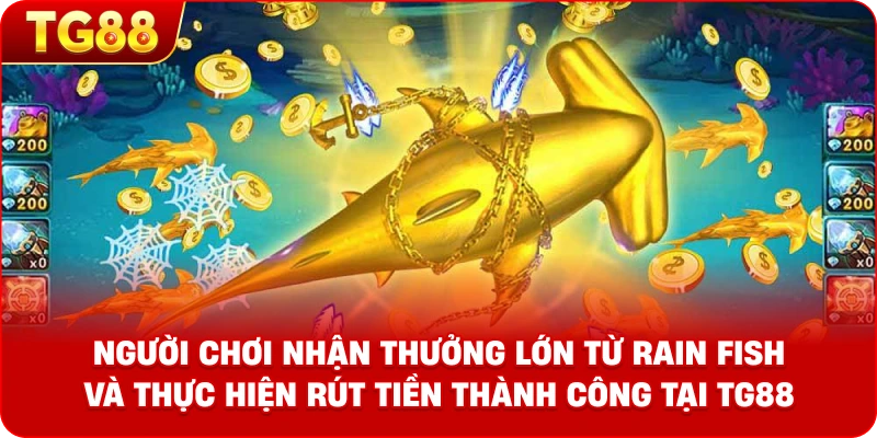 Hình ảnh người chơi nhận thưởng lớn từ Rain Fish và thực hiện rút tiền thành công tại TG88